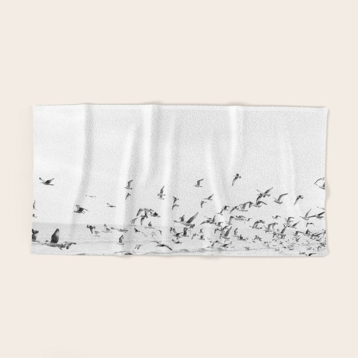 "Seagulls" | Coastal black and white photo | Film photography | Beach Bath Towel