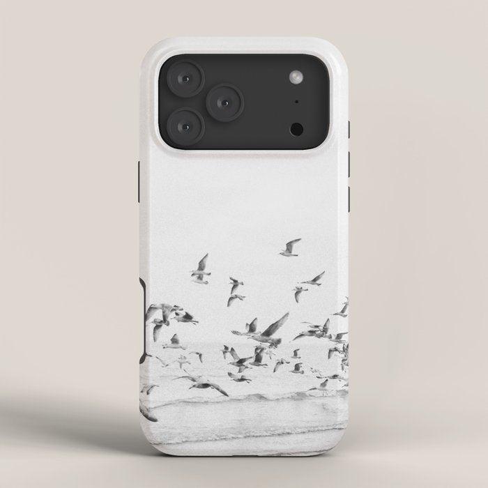 "Seagulls" | Coastal black and white photo | Film photography | Beach iPhone Case