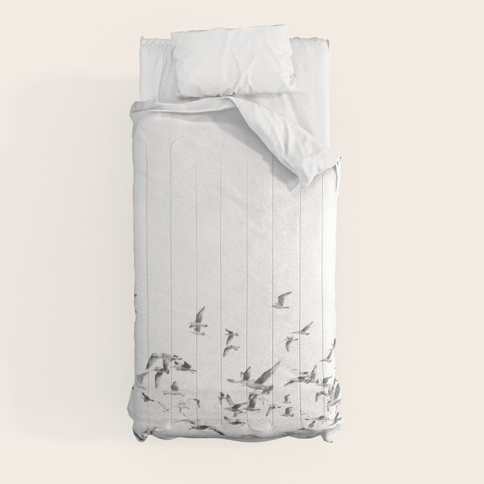 "Seagulls" | Coastal black and white photo | Film photography | Beach Comforter