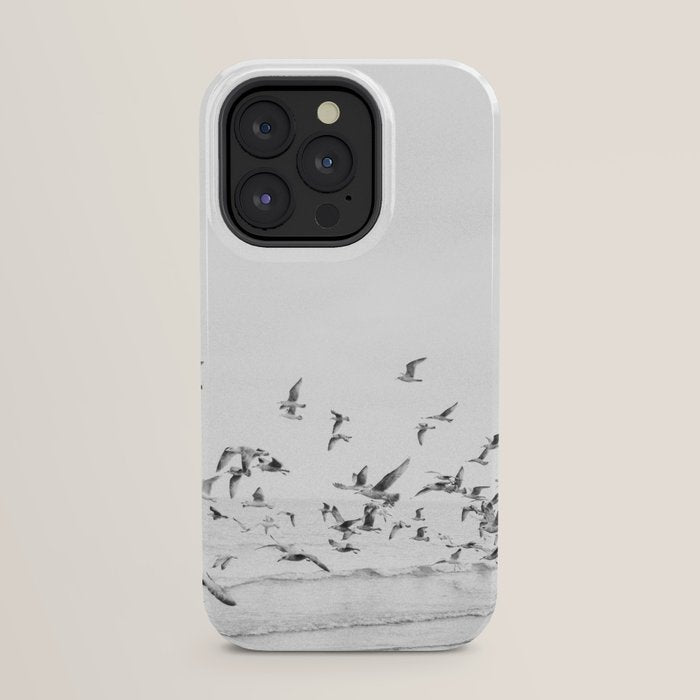 "Seagulls" | Coastal black and white photo | Film photography | Beach iPhone Case