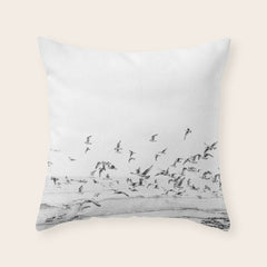 "Seagulls" | Coastal black and white photo | Film photography | Beach Throw Pillow