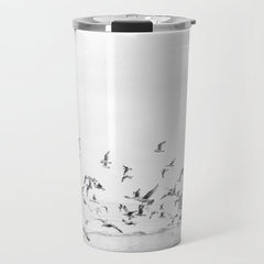 "Seagulls" | Coastal black and white photo | Film photography | Beach Travel Mug