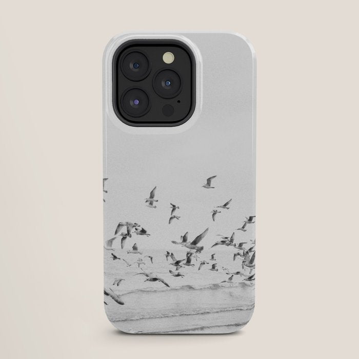 "Seagulls" | Coastal black and white photo | Film photography | Beach iPhone Case