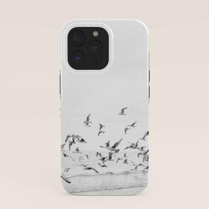 "Seagulls" | Coastal black and white photo | Film photography | Beach iPhone Case