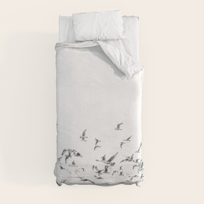 "Seagulls" | Coastal black and white photo | Film photography | Beach Duvet Cover