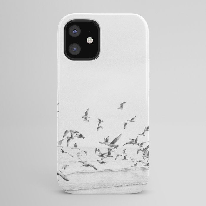 "Seagulls" | Coastal black and white photo | Film photography | Beach iPhone Case