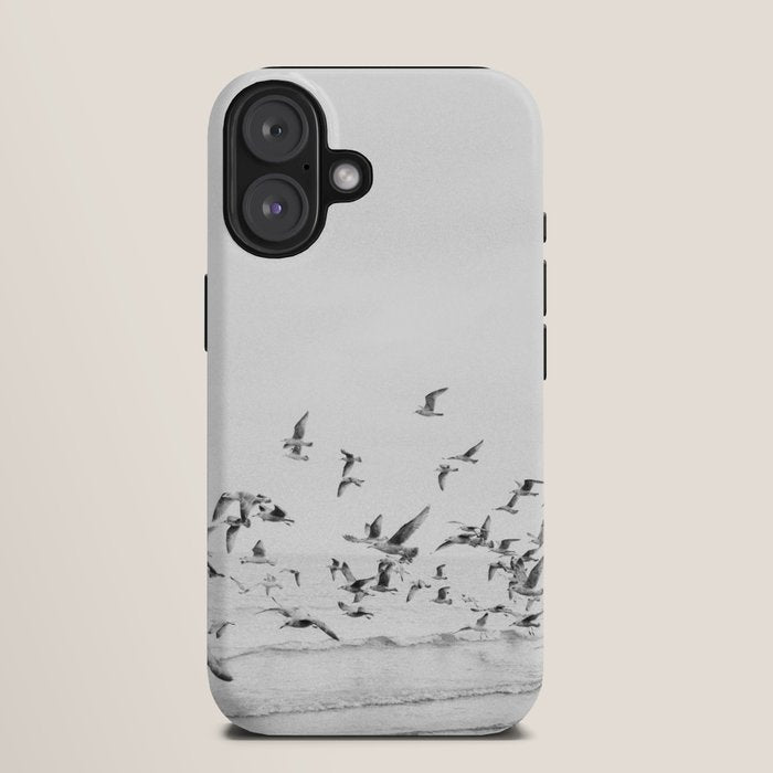 "Seagulls" | Coastal black and white photo | Film photography | Beach iPhone Case