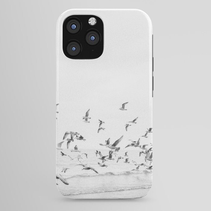 "Seagulls" | Coastal black and white photo | Film photography | Beach iPhone Case