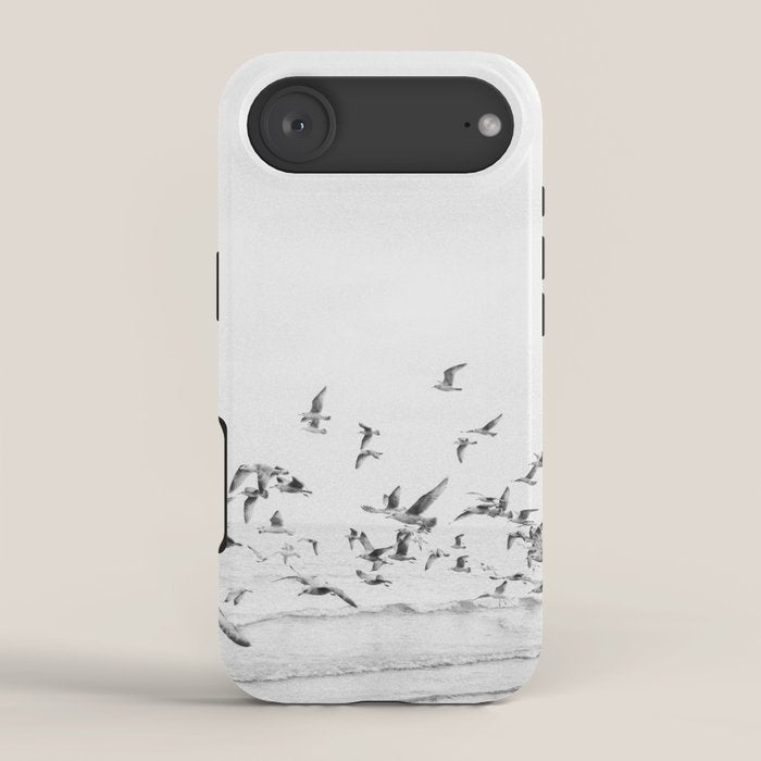"Seagulls" | Coastal black and white photo | Film photography | Beach iPhone Case