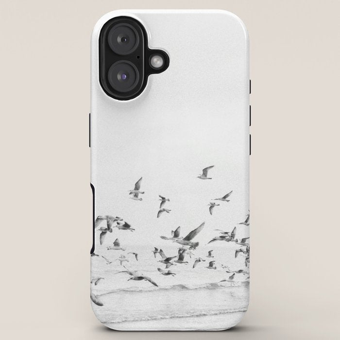 "Seagulls" | Coastal black and white photo | Film photography | Beach iPhone Case