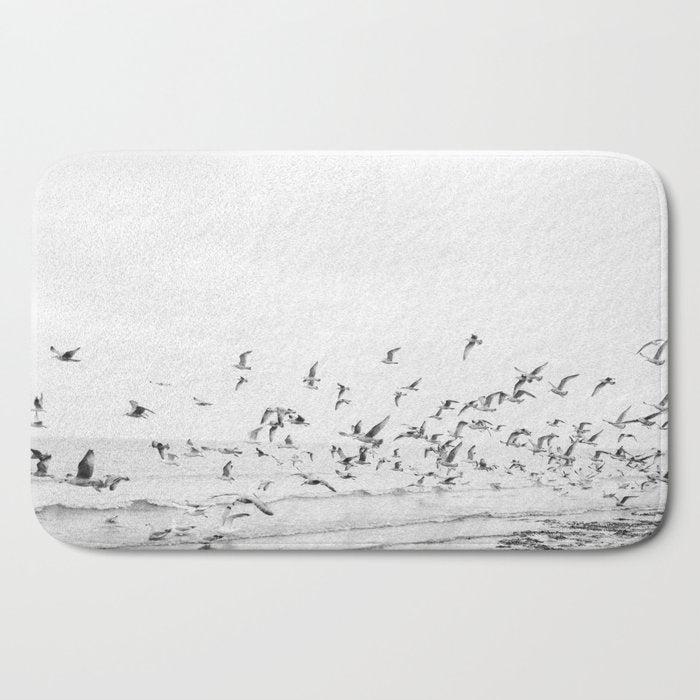 "Seagulls" | Coastal black and white photo | Film photography | Beach Bath Mat