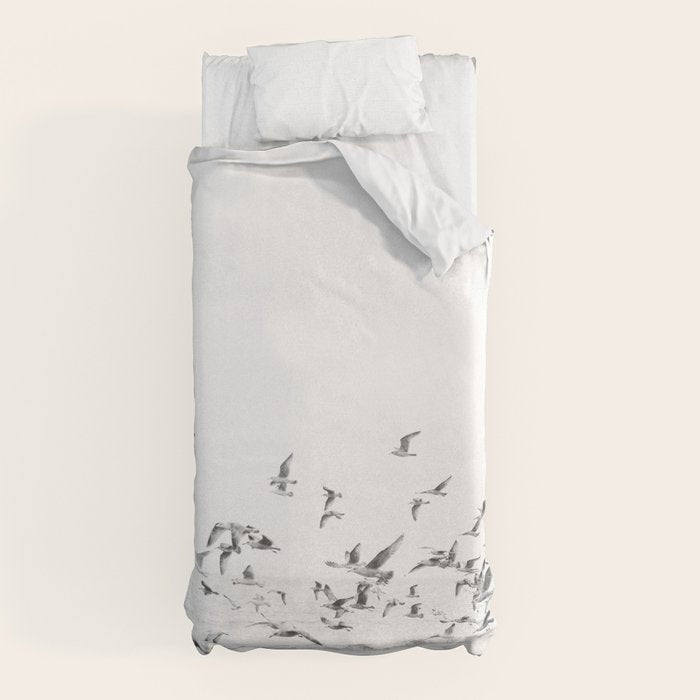 "Seagulls" | Coastal black and white photo | Film photography | Beach Duvet Cover