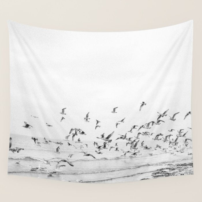 "Seagulls" | Coastal black and white photo | Film photography | Beach Wall Tapestry