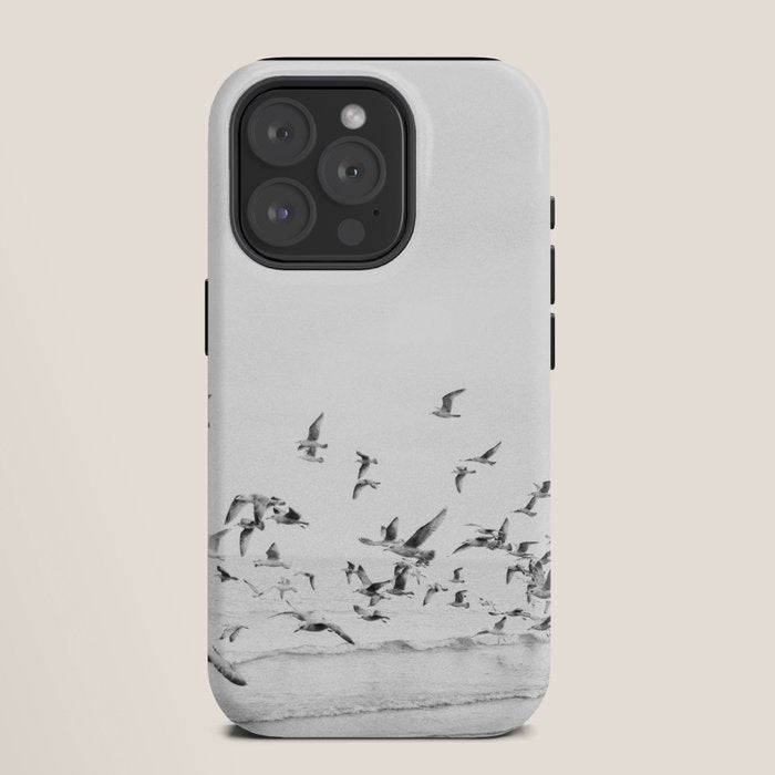 "Seagulls" | Coastal black and white photo | Film photography | Beach iPhone Case