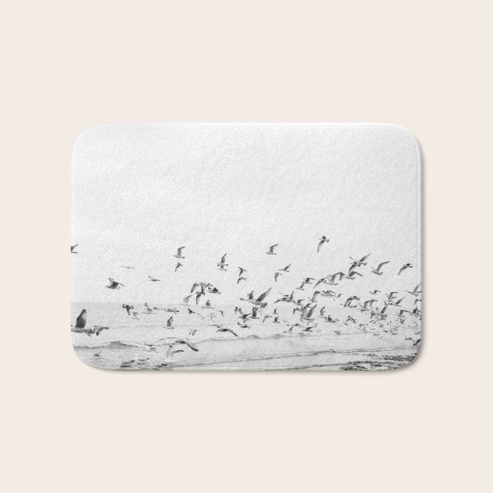 "Seagulls" | Coastal black and white photo | Film photography | Beach Bath Mat