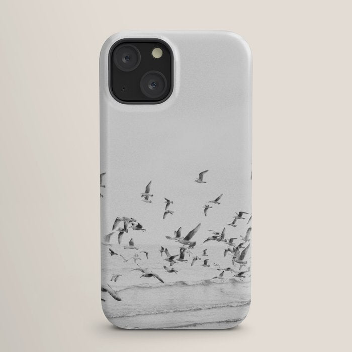 "Seagulls" | Coastal black and white photo | Film photography | Beach iPhone Case