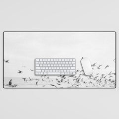 "Seagulls" | Coastal black and white photo | Film photography | Beach Desk Mat
