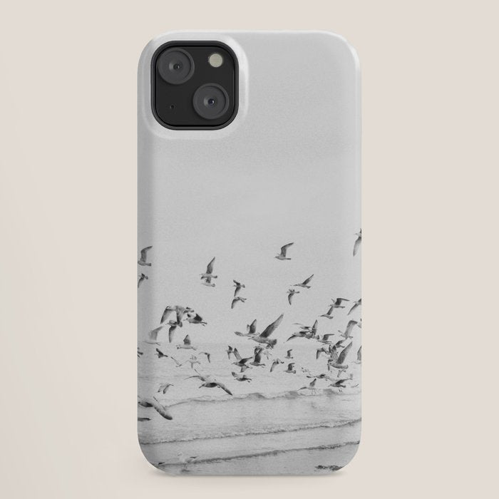 "Seagulls" | Coastal black and white photo | Film photography | Beach iPhone Case