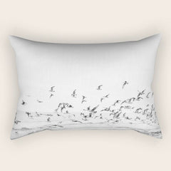 "Seagulls" | Coastal black and white photo | Film photography | Beach Rectangular Pillow