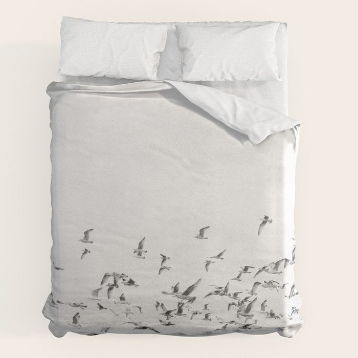 "Seagulls" | Coastal black and white photo | Film photography | Beach Duvet Cover