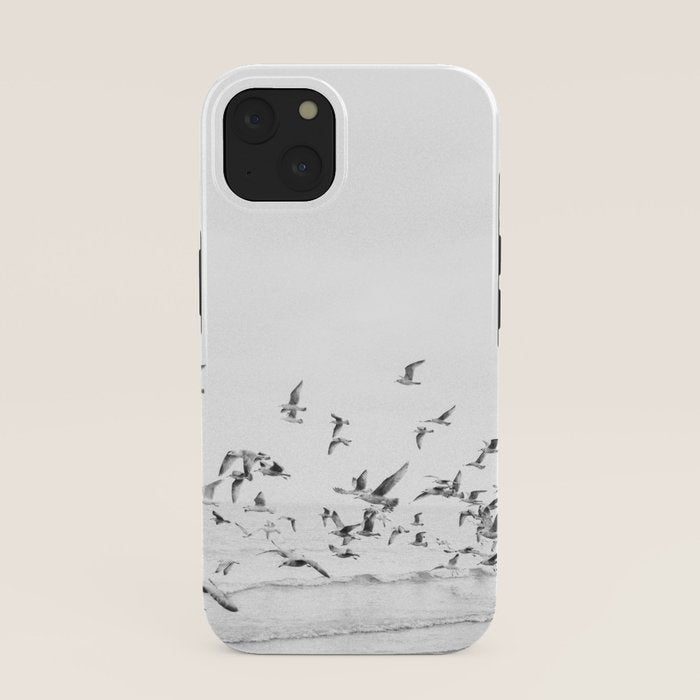 "Seagulls" | Coastal black and white photo | Film photography | Beach iPhone Case