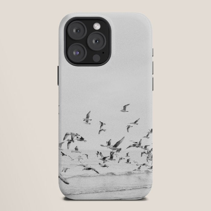 "Seagulls" | Coastal black and white photo | Film photography | Beach iPhone Case
