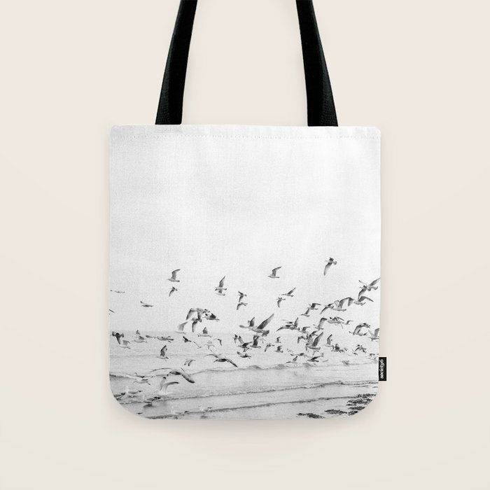 "Seagulls" | Coastal black and white photo | Film photography | Beach Tote Bag