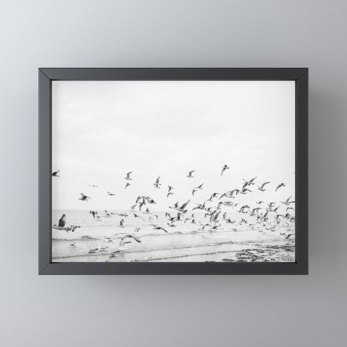 "Seagulls" | Coastal black and white photo | Film photography | Beach Mini Art Print