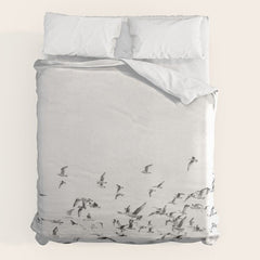 "Seagulls" | Coastal black and white photo | Film photography | Beach Duvet Cover