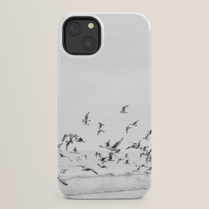 "Seagulls" | Coastal black and white photo | Film photography | Beach iPhone Case