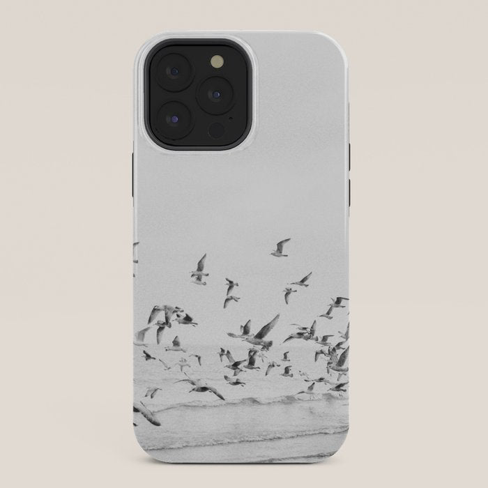 "Seagulls" | Coastal black and white photo | Film photography | Beach iPhone Case