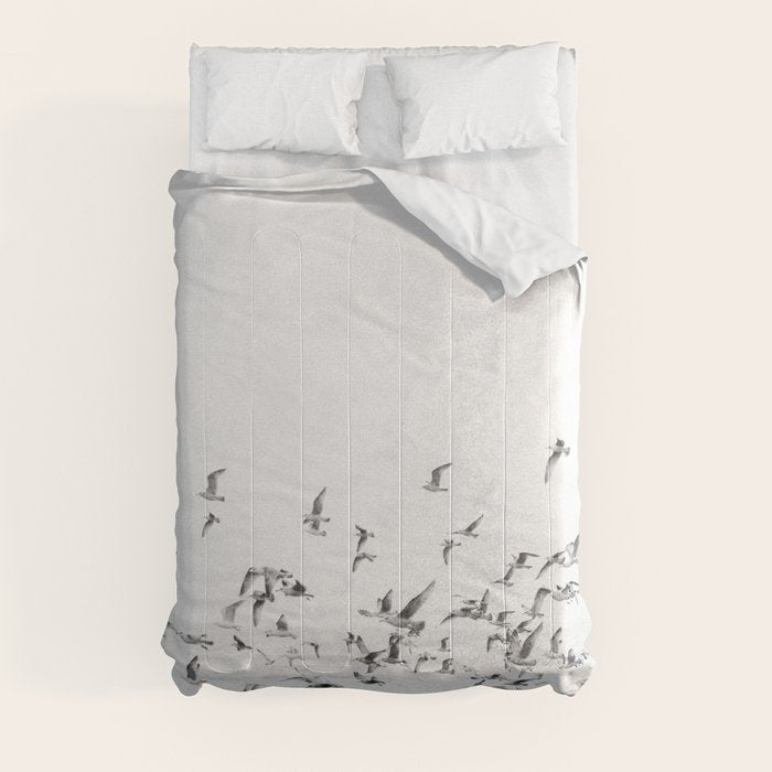 "Seagulls" | Coastal black and white photo | Film photography | Beach Comforter