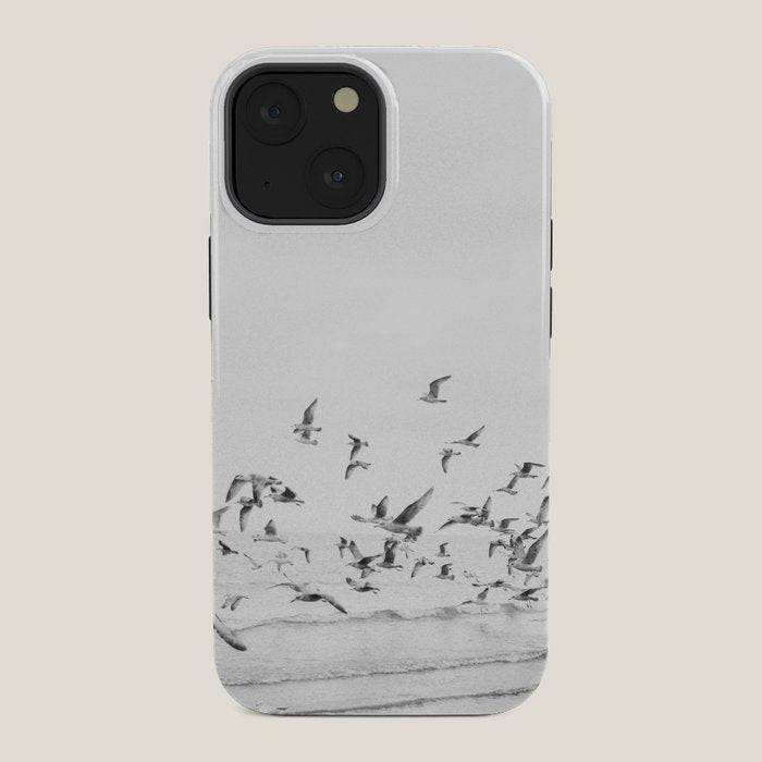 "Seagulls" | Coastal black and white photo | Film photography | Beach iPhone Case