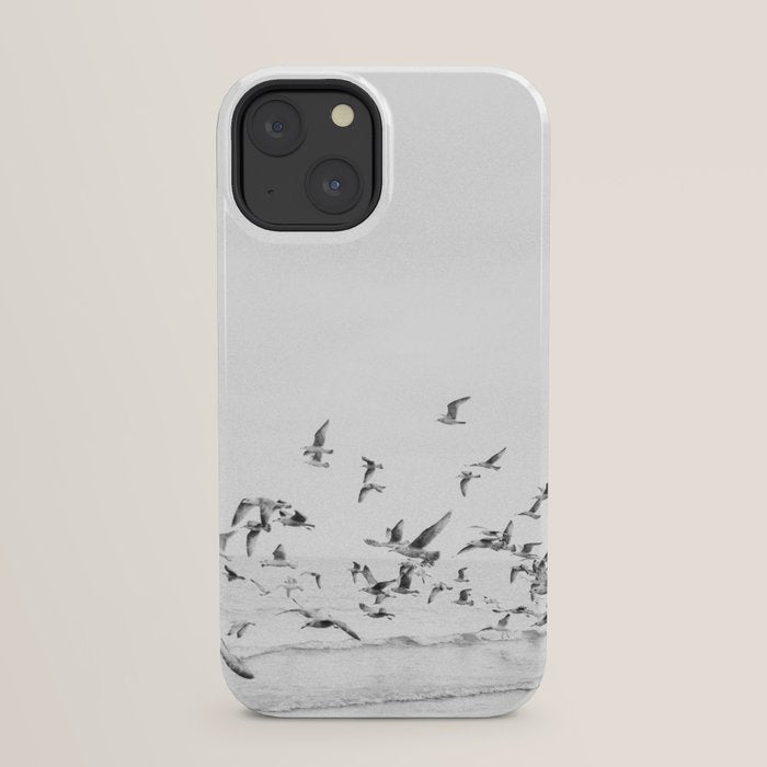 "Seagulls" | Coastal black and white photo | Film photography | Beach iPhone Case