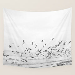 "Seagulls" | Coastal black and white photo | Film photography | Beach Wall Tapestry