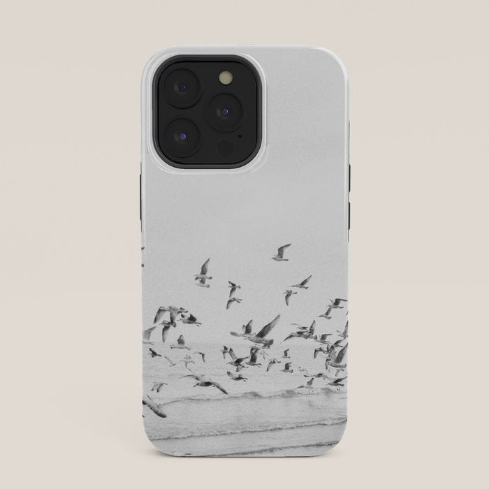 "Seagulls" | Coastal black and white photo | Film photography | Beach iPhone Case