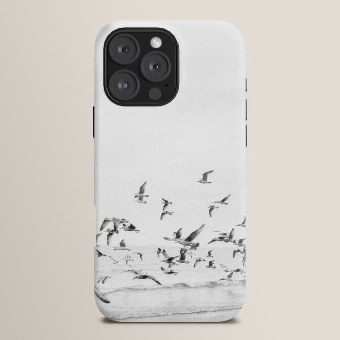 "Seagulls" | Coastal black and white photo | Film photography | Beach iPhone Case