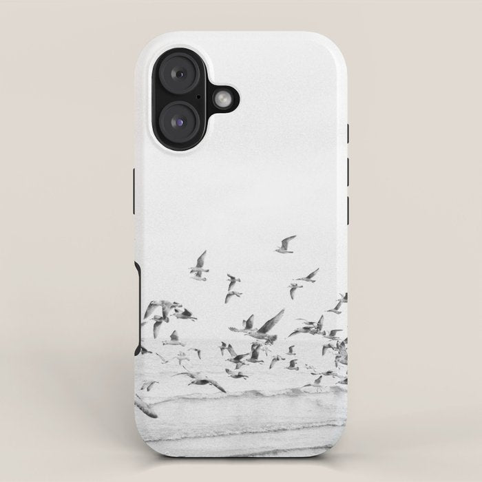 "Seagulls" | Coastal black and white photo | Film photography | Beach iPhone Case