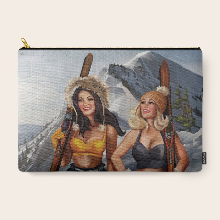 "Ski Bunnies" Cool Retro Winter Pinup Girl Art Carry All Pouch