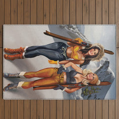 "Ski Bunnies" Cool Retro Winter Pinup Girl Art Outdoor Rug