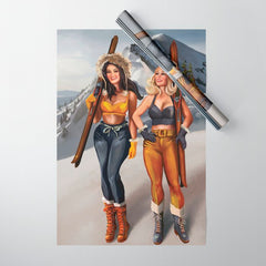 "Ski Bunnies" Cool Retro Winter Pinup Girl Art Wrapping Paper