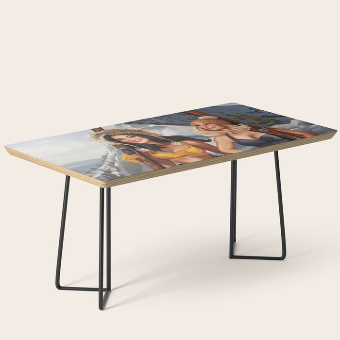 "Ski Bunnies" Cool Retro Winter Pinup Girl Art Coffee Table