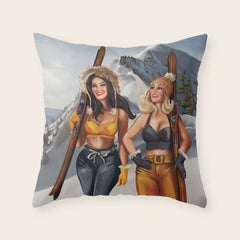 "Ski Bunnies" Cool Retro Winter Pinup Girl Art Throw Pillow