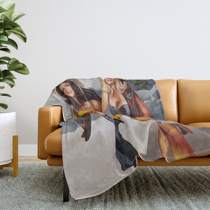 "Ski Bunnies" Cool Retro Winter Pinup Girl Art Throw Blanket