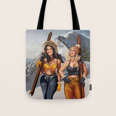 "Ski Bunnies" Cool Retro Winter Pinup Girl Art Tote Bag