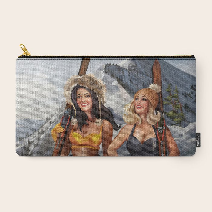 "Ski Bunnies" Cool Retro Winter Pinup Girl Art Carry All Pouch