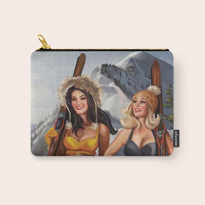 "Ski Bunnies" Cool Retro Winter Pinup Girl Art Carry All Pouch