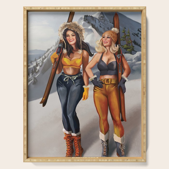 "Ski Bunnies" Cool Retro Winter Pinup Girl Art Serving Tray