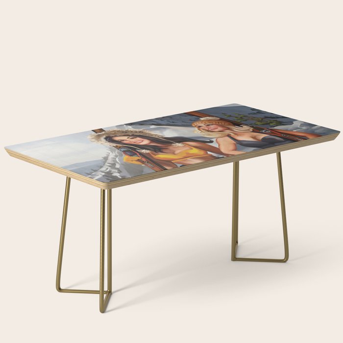 "Ski Bunnies" Cool Retro Winter Pinup Girl Art Coffee Table