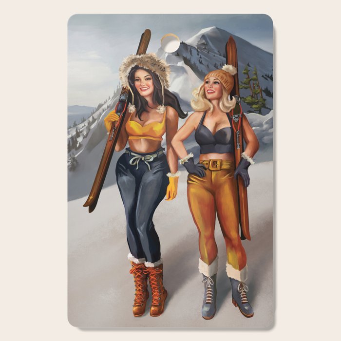 "Ski Bunnies" Cool Retro Winter Pinup Girl Art Cutting Board